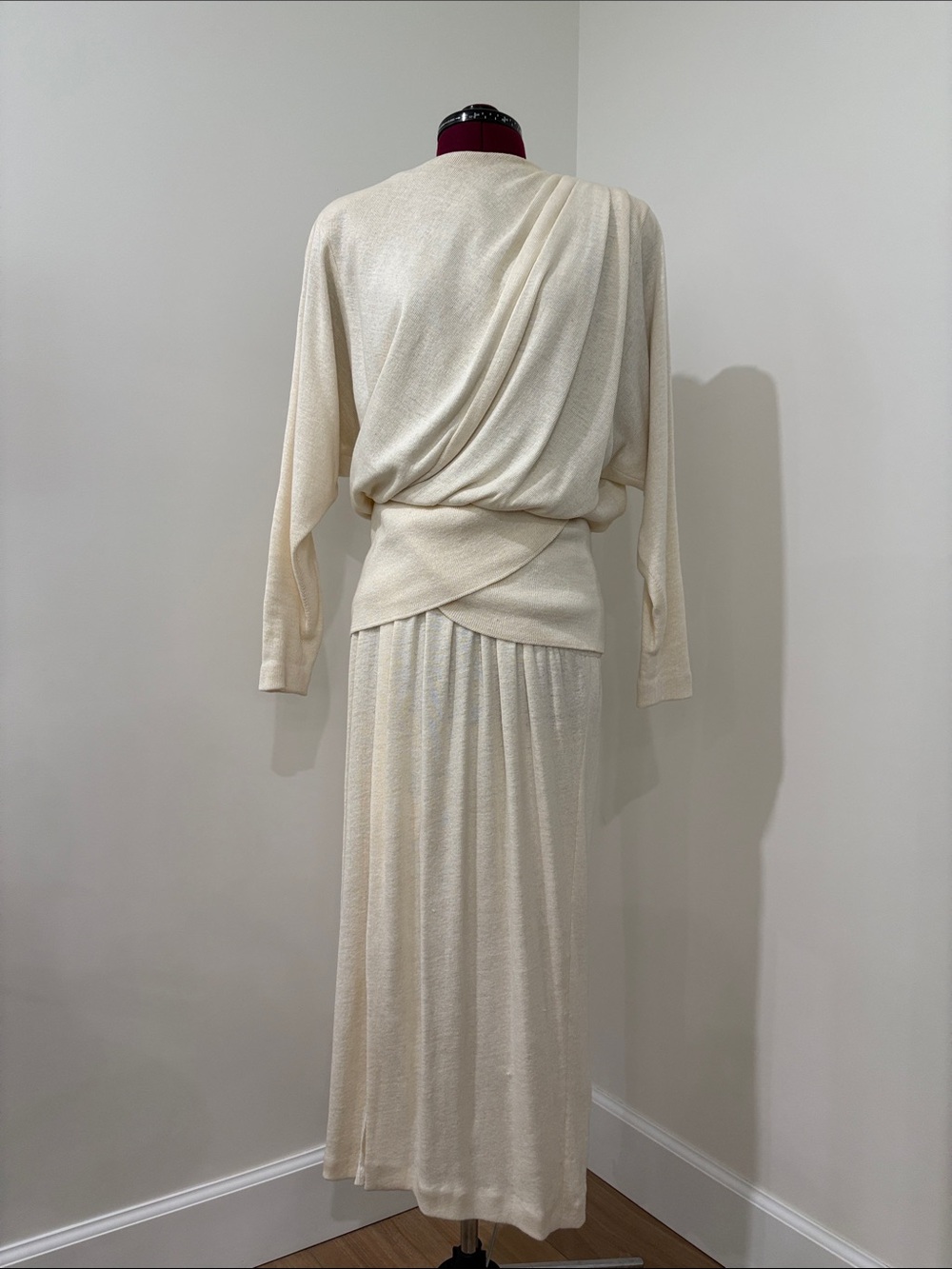 Vintage Cream Draped Maxi Dress with Wrap Detail
